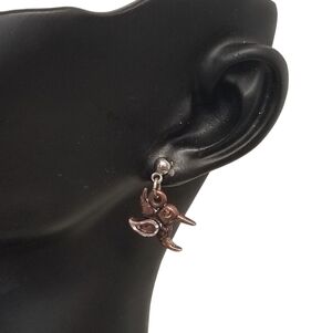 Vintage Waldeck Johnson Copper Hummingbird Earrings Signed Artisan Nature Dangle